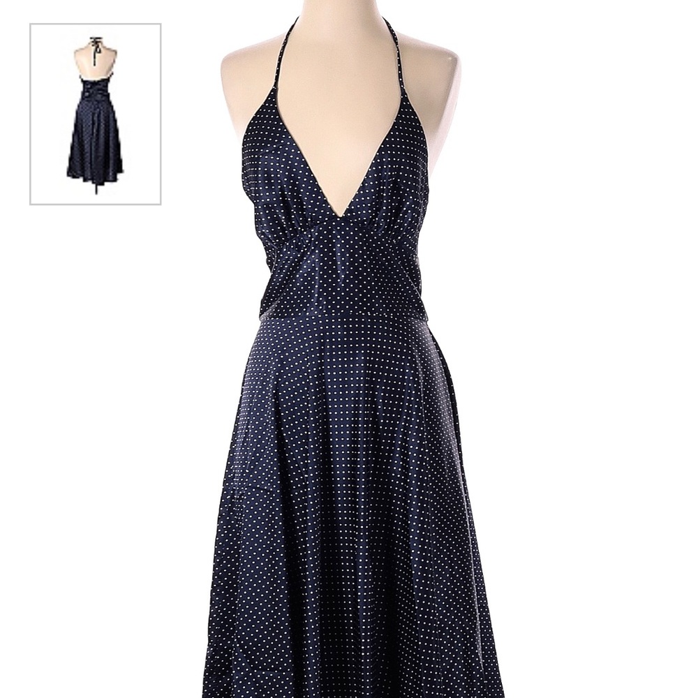 Black with white polka dots tie halter vintage cocktail dress.